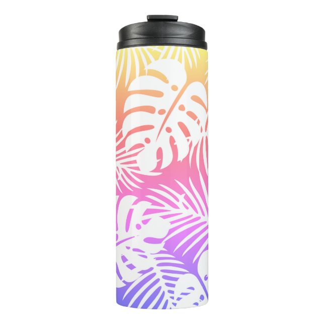 Tropical autumn, summer leaf watercolor patterns  thermal tumbler (Front)