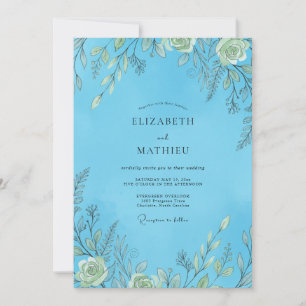 Tropical Azure Painted Foliage Wedding Invitation