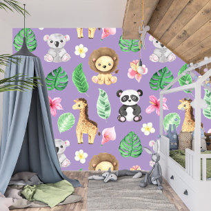 Tropical Baby Animals Kids Room and Playground Wallpaper