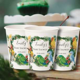 Tropical baby Parrots exotic Greenery Baby Shower  Paper Cups