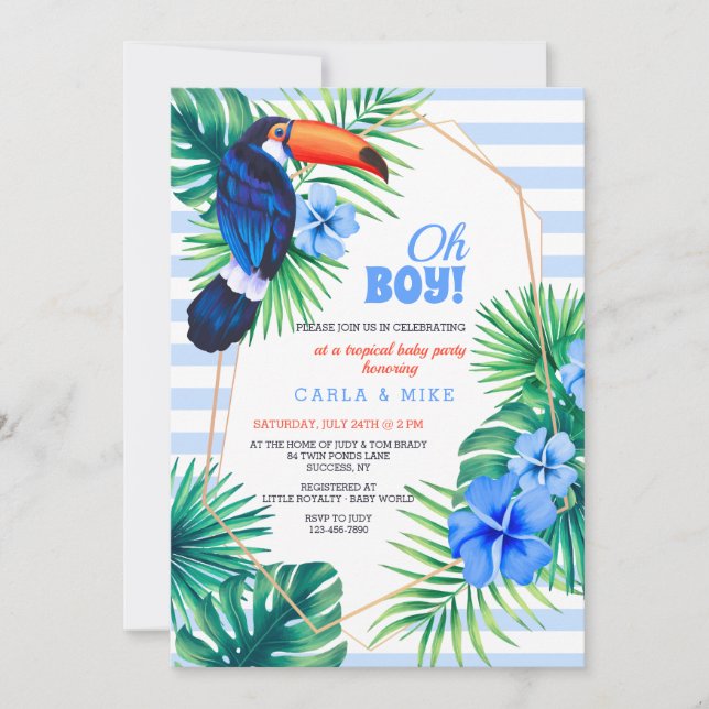 Tropical Baby Shower Blue Invitation (Front)