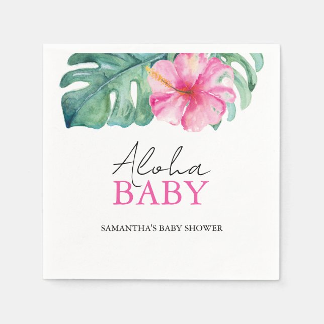 Tropical Baby Shower Hibiscus Flower Napkin (Front)