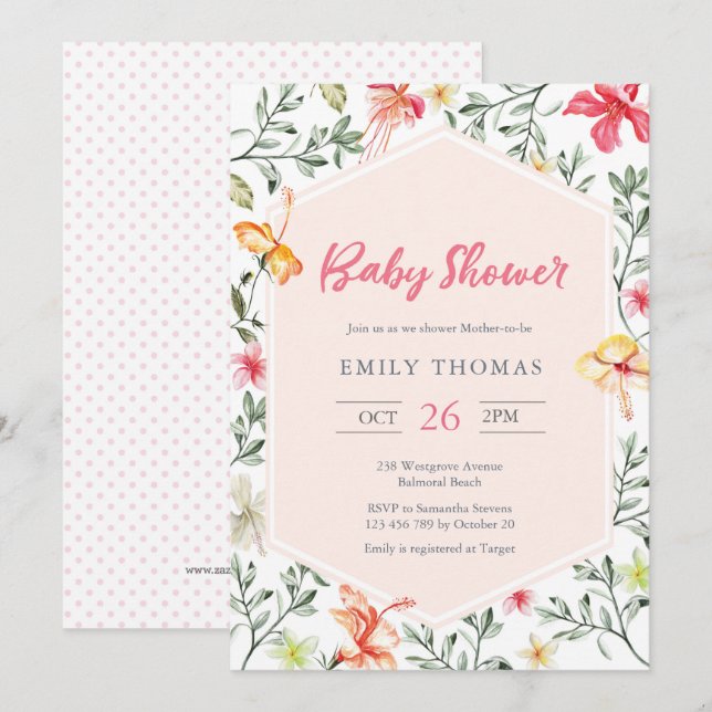 Tropical Baby Shower Invitation Girl (Front/Back)