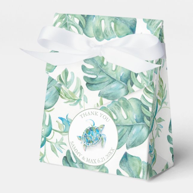 Tropical Baby Shower Sea Turtle Monstera Leaf Favor Box (Front Side)