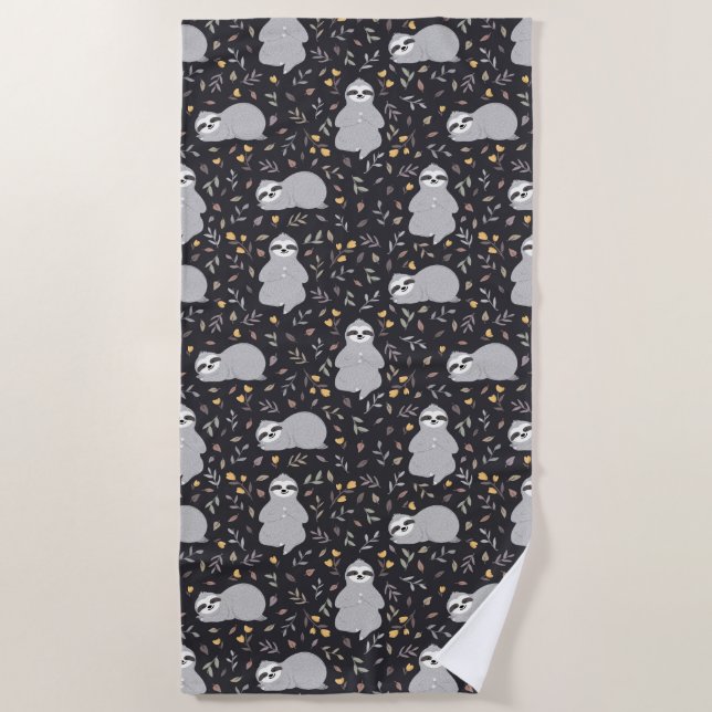 Tropical Baby Sloth Pattern Beach Towel (Front)