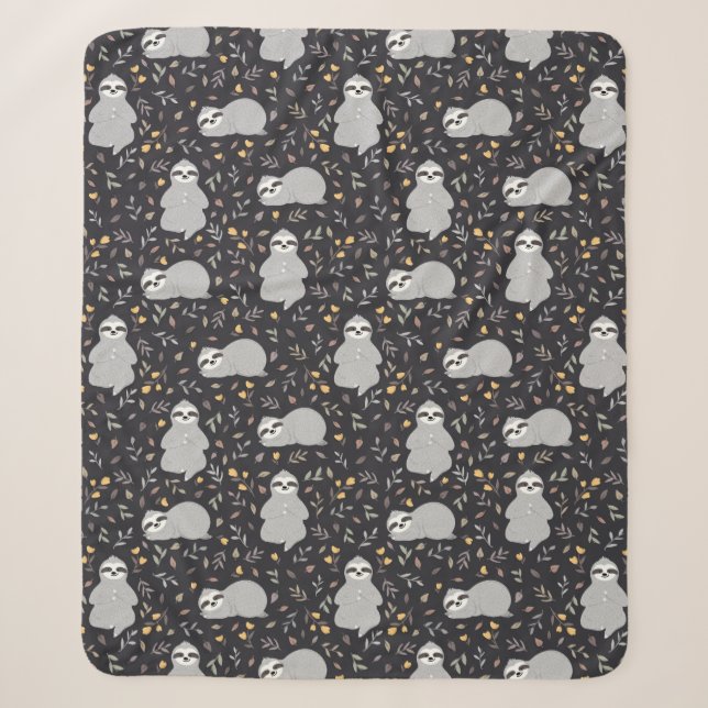 Tropical Baby Sloth Pattern Sherpa Blanket (Front)