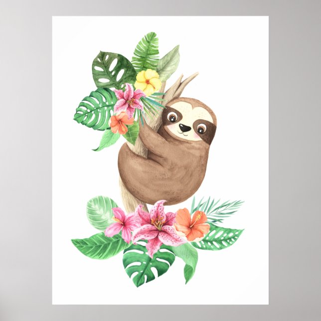 Tropical Baby Sloth Poster (Front)