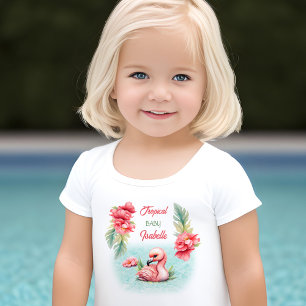 Tropical Baby Summer Pink Flamingo Girl Name Toddler T-shirt