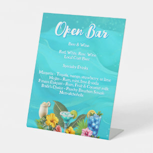 Tropical Bachelorette Open Bar Drinks Pedestal Sign