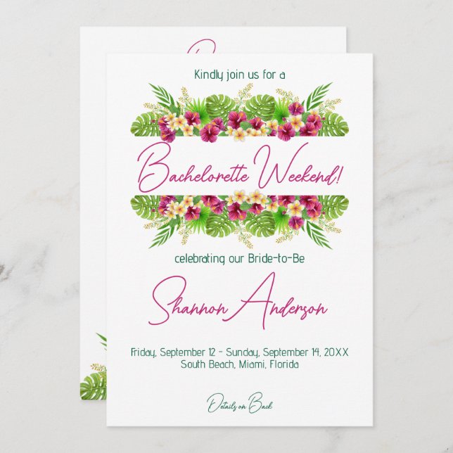 Tropical Bachelorette Party Invitation (Front/Back)