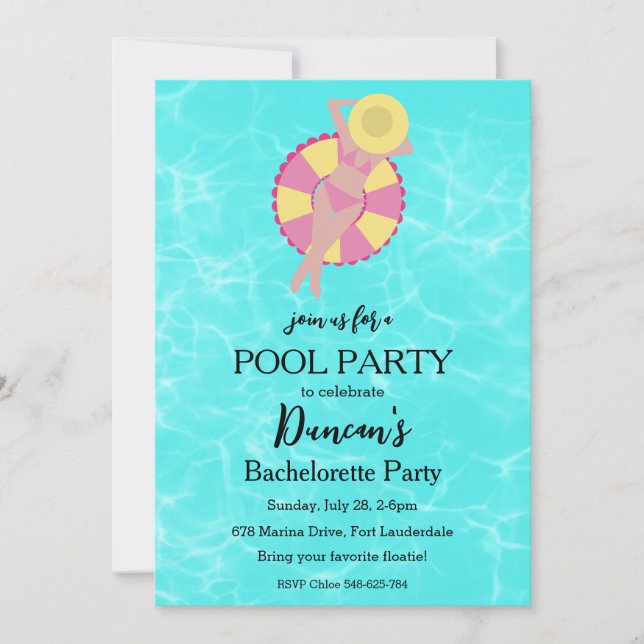 tropical bachelorette pool party invitation (Front)