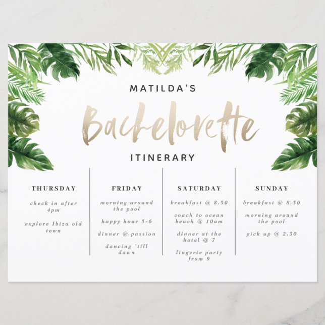 tropical Bachelorette weekend itinerary (Front)