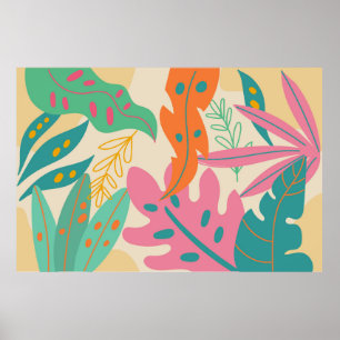 Tropical background with jungle plants. Palm leave Poster