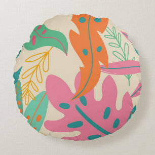 Tropical background with jungle plants. Palm leave Round Pillow