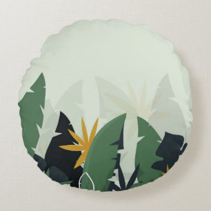 Tropical background with jungle plants. Palm leave Round Pillow