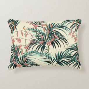 Tropical background with jungle plants. Seamless t Accent Pillow