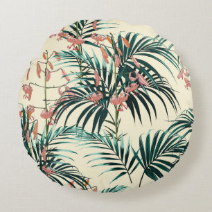 Tropical background with jungle plants. Seamless t Round Pillow
