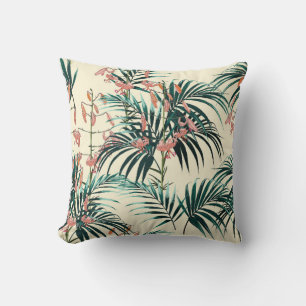 Tropical background with jungle plants. Seamless t Throw Pillow