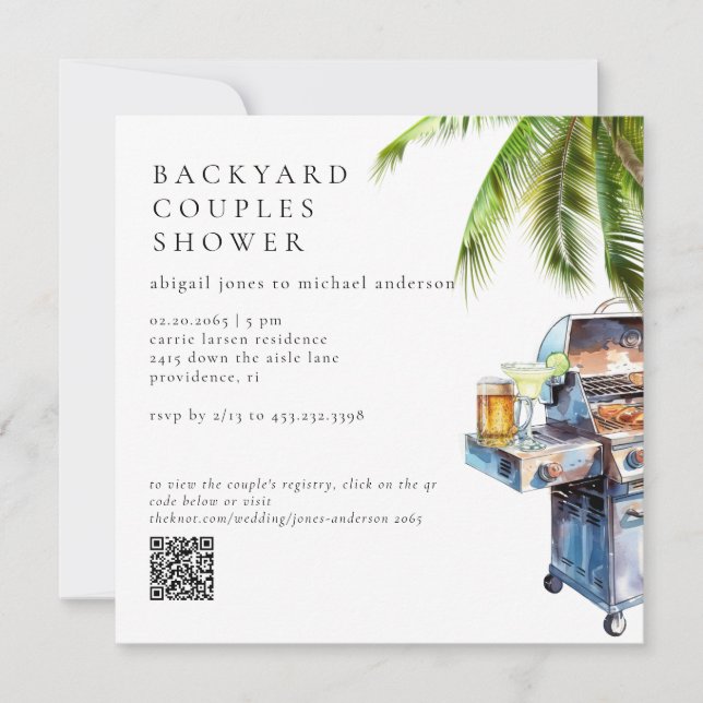 Tropical Backyard BBQ Couples Shower  Invitation (Front)