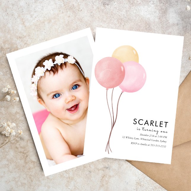 Tropical balloons simple first birthday  invitation (Creator Uploaded)