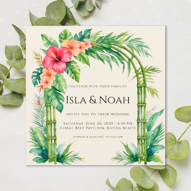Tropical Bamboo Arch Coastal Floral Wedding Invitation (Creator Uploaded)