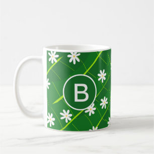 tropical banana leaf and flowers green botanical coffee mug