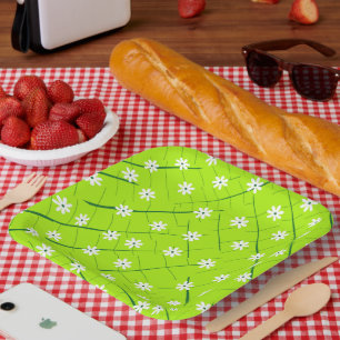 tropical banana leaf and flowers green botanical paper plate