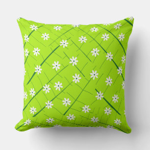 tropical banana leaf and flowers green botanical  throw pillow