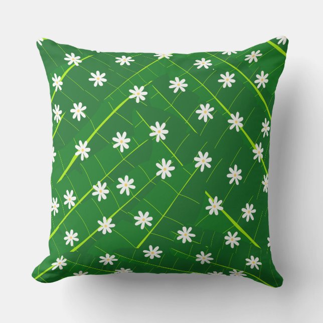 tropical banana leaf and flowers green botanical  throw pillow (Front)