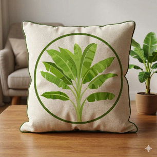 Tropical Banana Leaf Botanical Circle Round Pillow