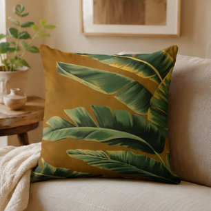 Tropical Banana Leaf Green Botanical Modern Throw Pillow