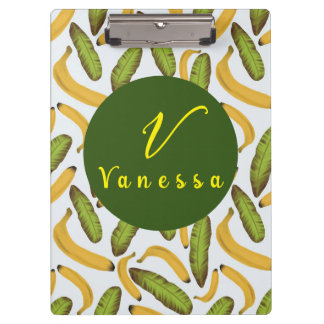 Tropical Banana Leaf Monogram Script Clipboard