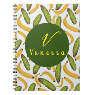 Tropical Banana Leaf Monogram Script Notebook