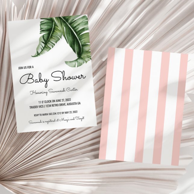 Tropical Banana Leaf/Stripes Baby Shower Invitation (Creator Uploaded)