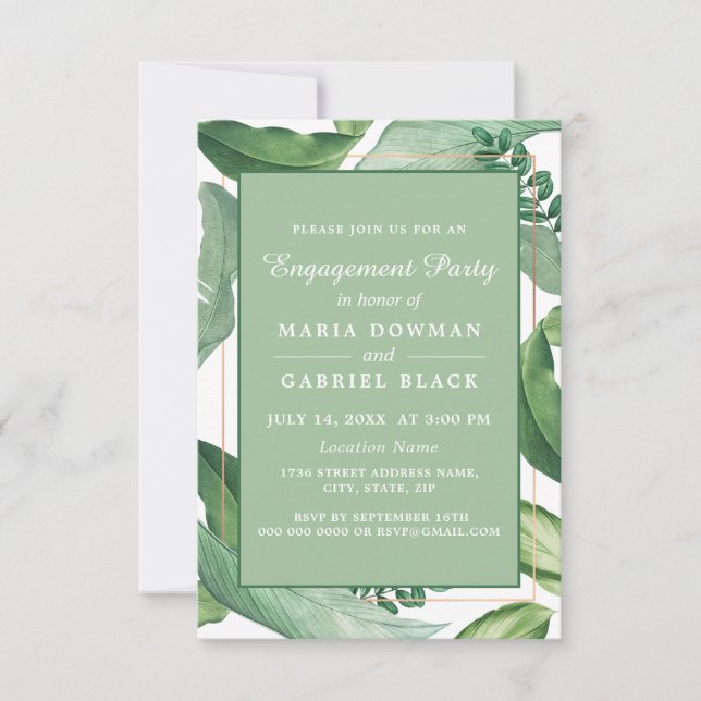 Tropical banana leafs. Wild nature Engagement Part Invitation (Front)