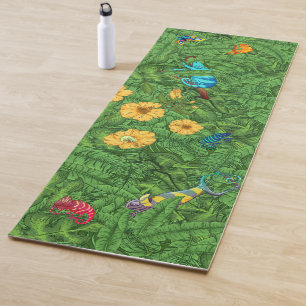 Tropical Banana Leaves Chameleons Hibiscus Flowers Yoga Mat