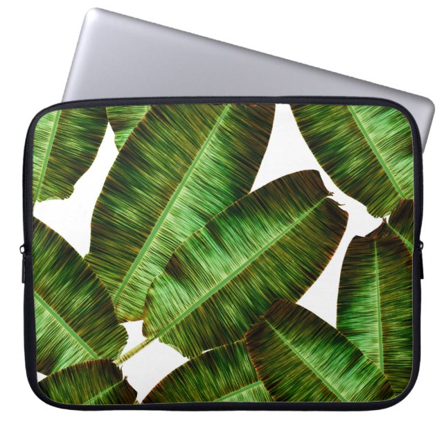 Tropical banana leaves, jungle leaf seamless flora laptop sleeve (Front)