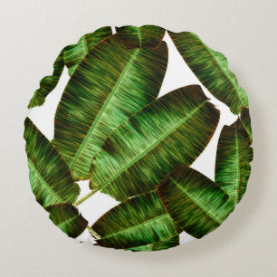 Tropical banana leaves, jungle leaf seamless flora round pillow
