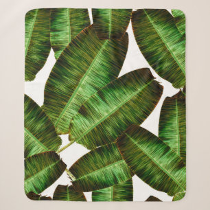 Tropical banana leaves, jungle leaf seamless flora sherpa blanket