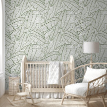 Tropical Banana Leaves Line Art Sage Green