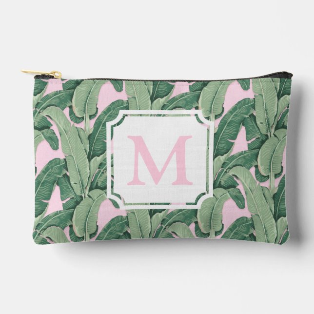 Tropical Banana Leaves Monogram | Stripes Accessory Pouch (Front)