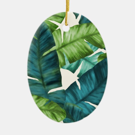 Tropical Banana Leaves Original Pattern Ceramic Ornament