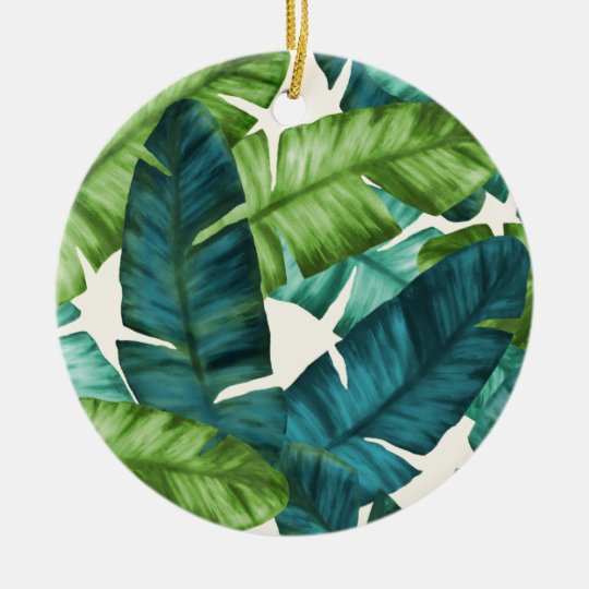 Tropical Banana Leaves Original Pattern Ceramic Ornament