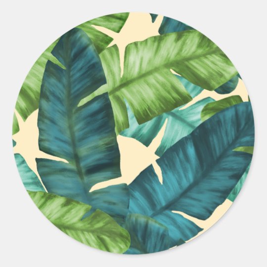 Tropical Banana Leaves Original Pattern Classic Round Sticker