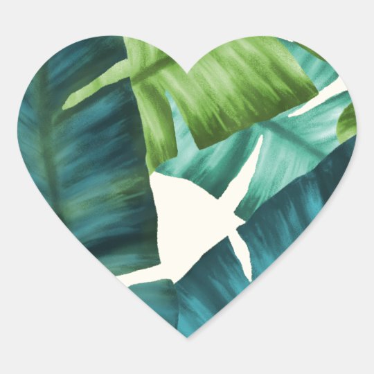Tropical Banana Leaves Original Pattern Heart Sticker