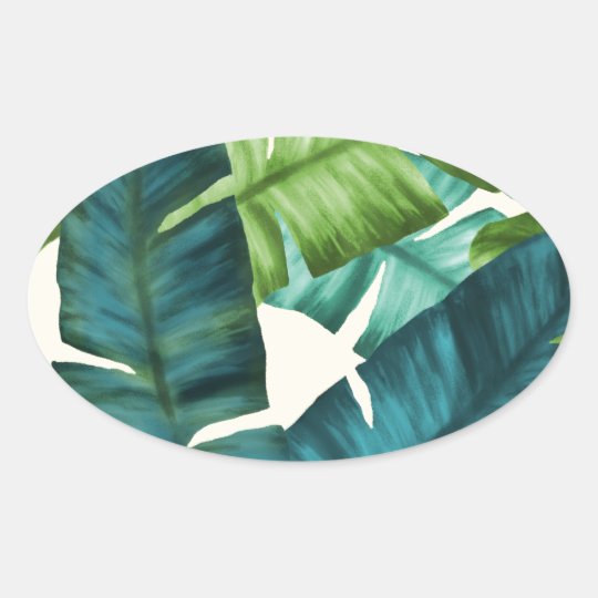Tropical Banana Leaves Original Pattern Oval Sticker