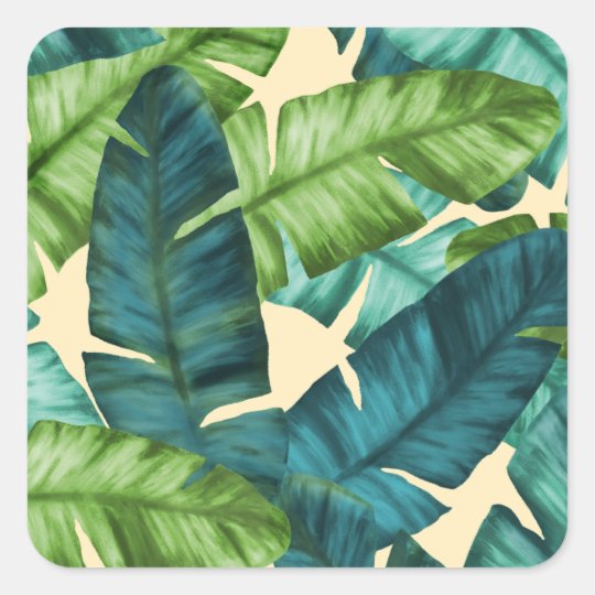 Tropical Banana Leaves Original Pattern Square Sticker