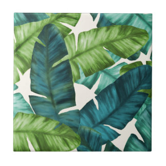 Tropical Banana Leaves Original Pattern Tile