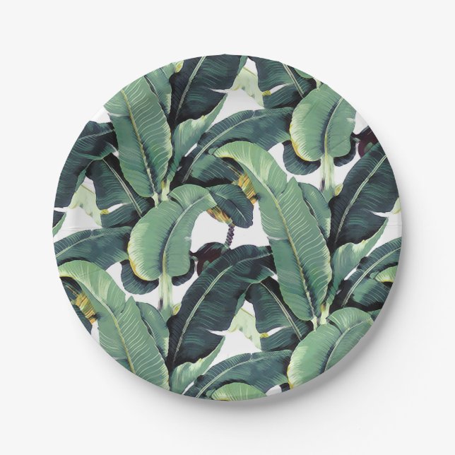 Tropical Banana Leaves Palm Tree 7" Paper Plates (Front)