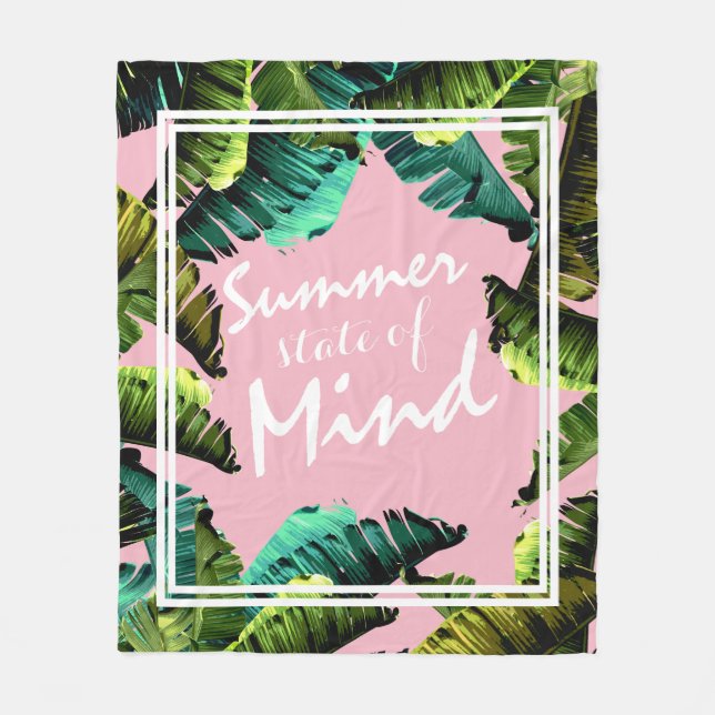 Tropical Banana Leaves Summer State of Mind Fleece Blanket (Front)